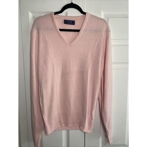 Mens Vintage Large Thane Pink V Neck Knit Sweater Preppy Spring Golf